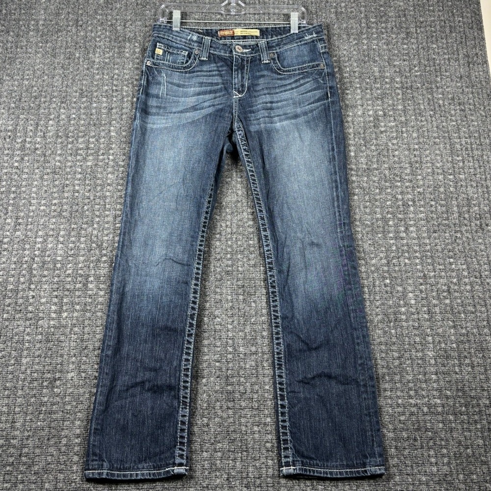 Big Star Maddie Straight Mid Rise Jeans 28R Dark Wash Blue Contrast Stitch